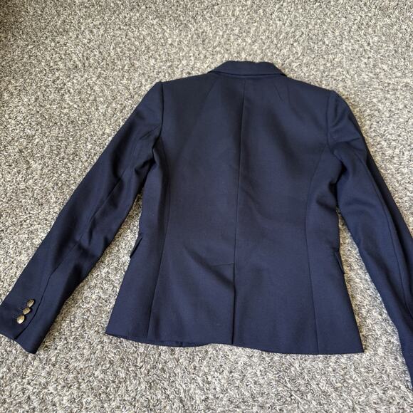 J Crew Women's Schoolboy Blazer Navy Blue Gold Buttons Size 00 Preppy Wool Blend - Picture 5 of 5